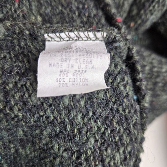 Vtg Alps Wool Blend Cardigan Sweater XL Heather Black Floral Trim - Picture 5 of 5